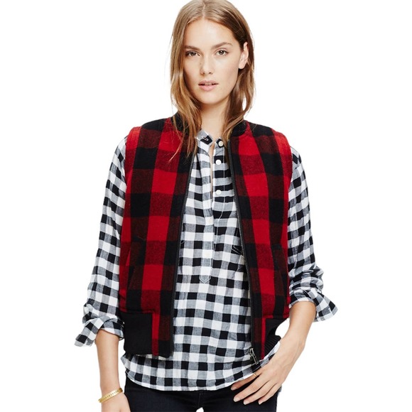 Madewell Jackets & Blazers - Madewell Red Black Check Fleece Lined Vest M